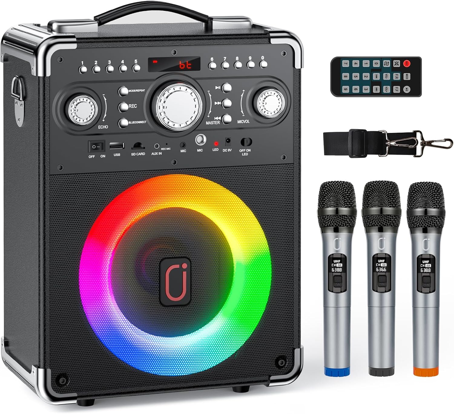 Máquina de karaoke S8-T con 3 micrófonos inalámbricos, máquina de karaoke portátil para fiesta, TWS Wirelss Kareokee PA System Party Speaker con