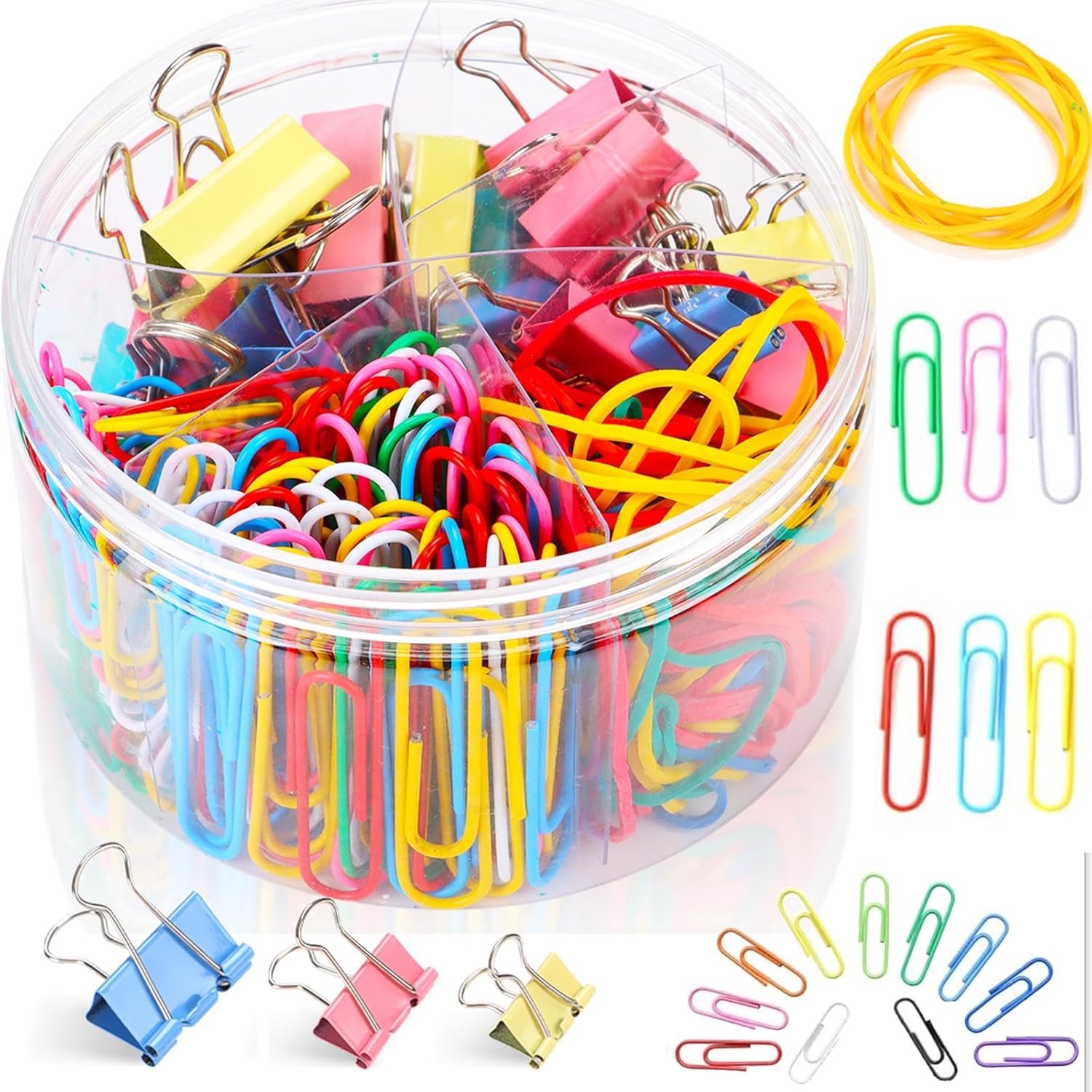 Clips de papel y clips para carpetas de varios tamaños, soporte de clip de papel pequeño y grande, juego de suministros de oficinaorganizadores de