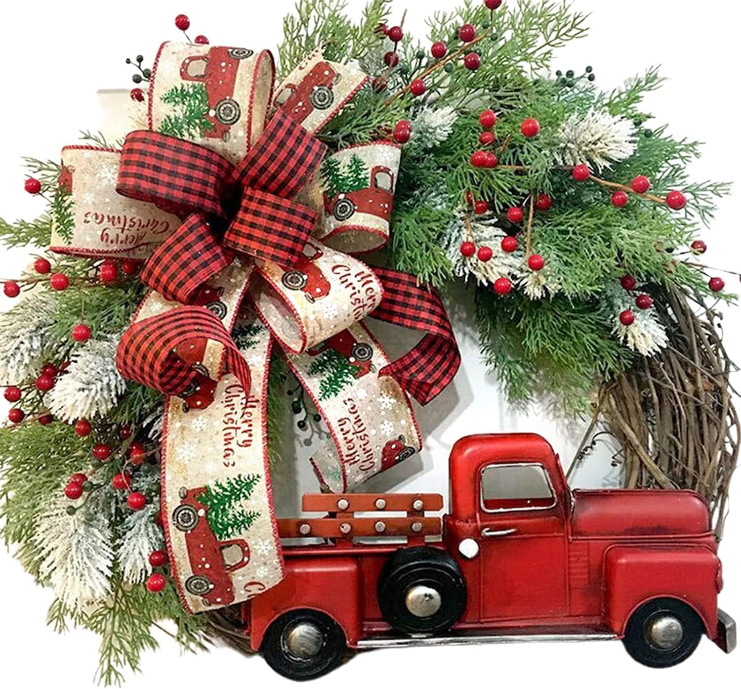Corona de Navidad para puerta delantera, corona artificial de 17.7 pulgadas, corona de otoño para puerta delantera, coronas de granja de bienvenida