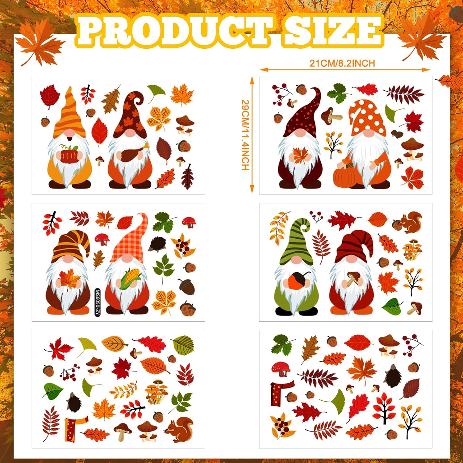 123 calcomanías de pared de gnomos de otoño, calcomanías de pared de Acción de Gracias, hojas de arce de otoño, decoración de pared, calcomanías de