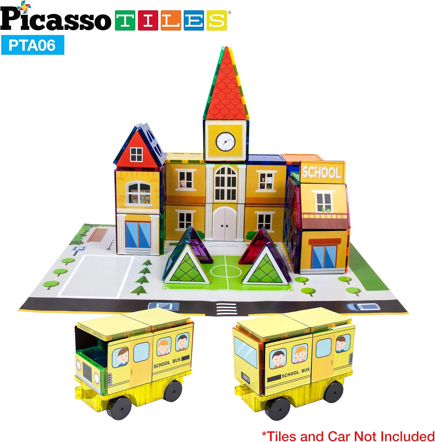 PicassoTiles Juego de 80 piezas para escuela, hospital, estación de policía 3 en 1, imán temático autoadhesivo con parte trasera adhesiva,