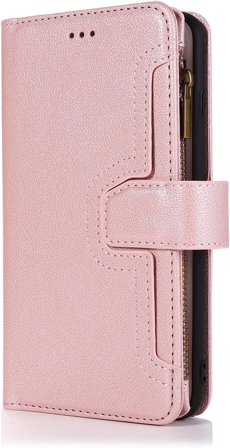 QLTYPRI Funda para iPhone 7 Plus 8 Plus, de piel premium, tarjetero con función atril, correa de muñeca, cierre magnético, monedero con cremallera