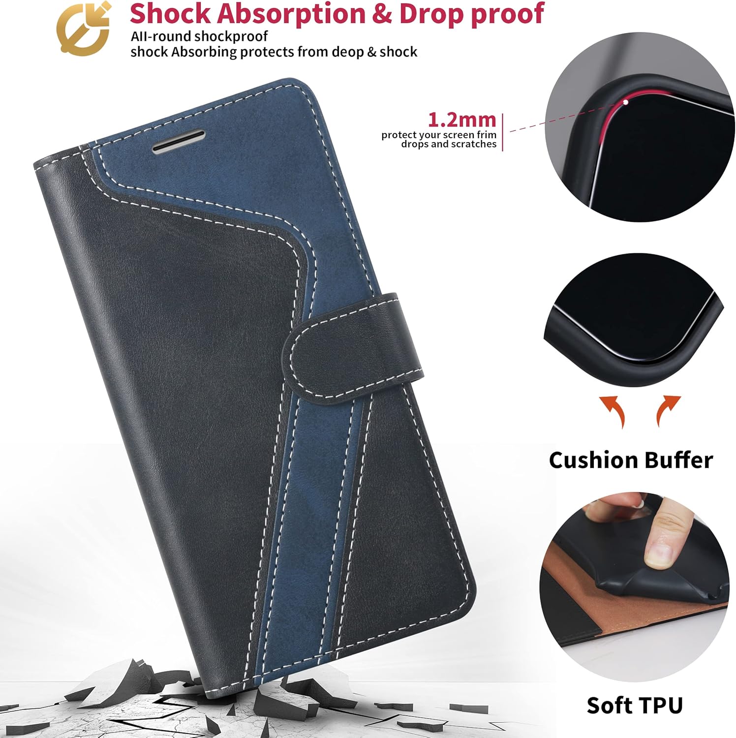 Funda tipo cartera para Samsung Galaxy S22 Ultra, con bloqueo RFID, tarjetero de crédito, funda de piel sintética a juego para Samsung S22 Ultra,