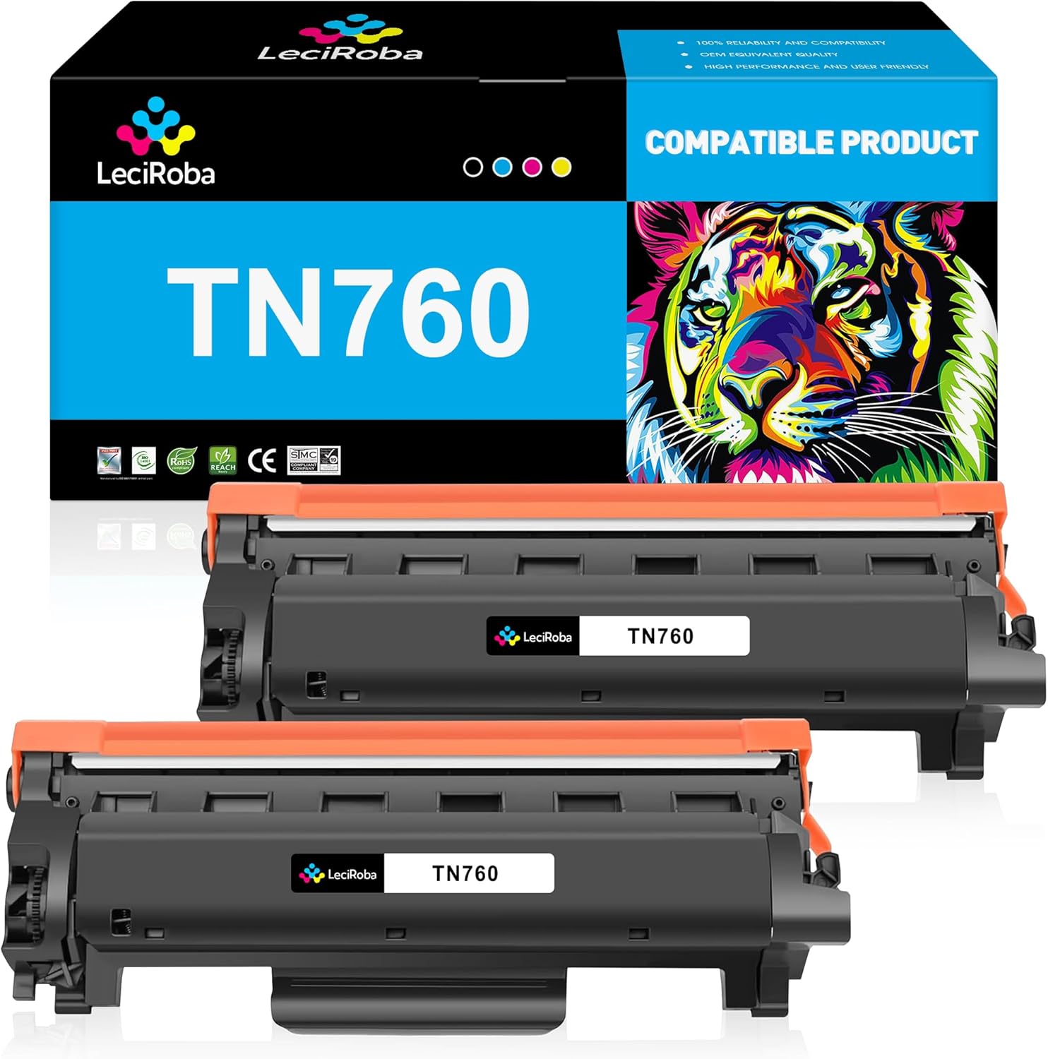 LeciRoba TN760 – Cartucho de tóner negro de alto rendimiento para Brother TN-760 TN730 TN-730 para MFC-L2710DW MFC-L2750DW HL-L2350DW HL-L2370DW