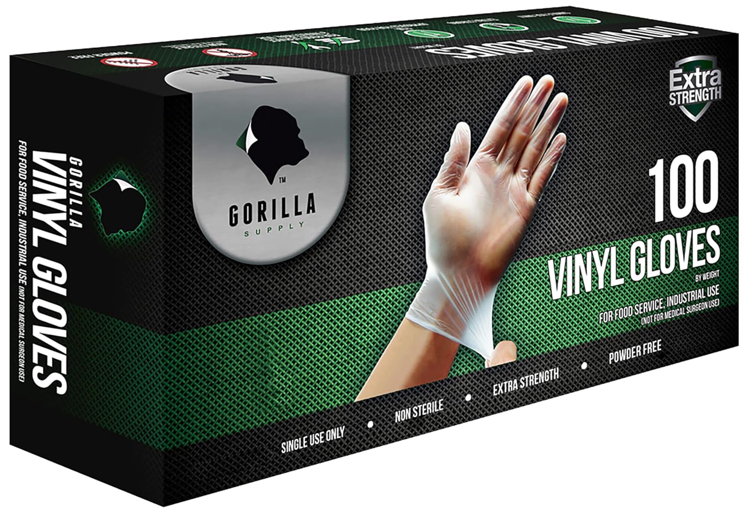 Gorilla Supply – Guantes desechables de vinilo resistentes, sin látex y sin polvo, 0.16pulgadas (4mm), 100 unidades, 1000 unidades, S, M, L, XL