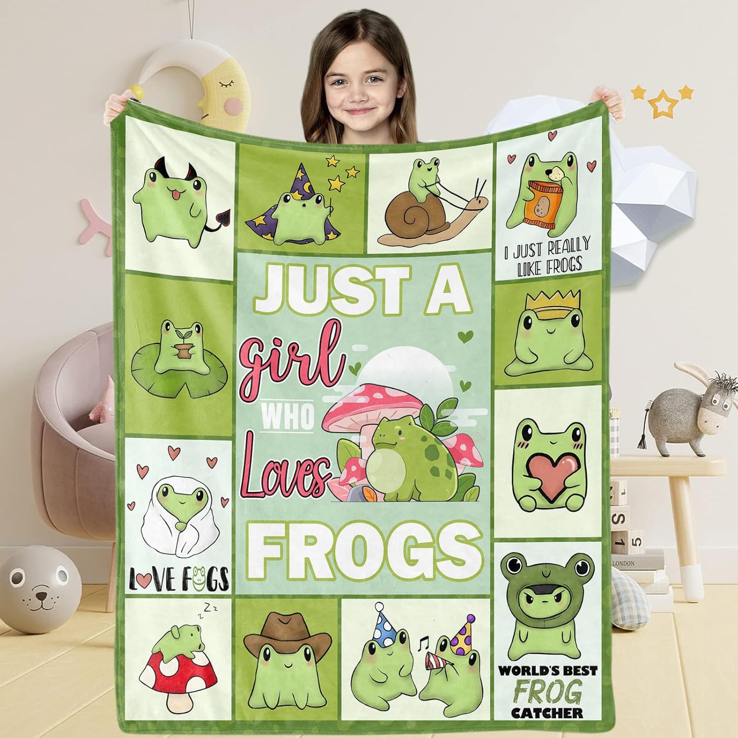 Just A Girl Who Loves Frogs Manta para niñas, suave y acogedora manta de franela esponjosa de rana verde, regalo para niños, 40 x 50 pulgadas,