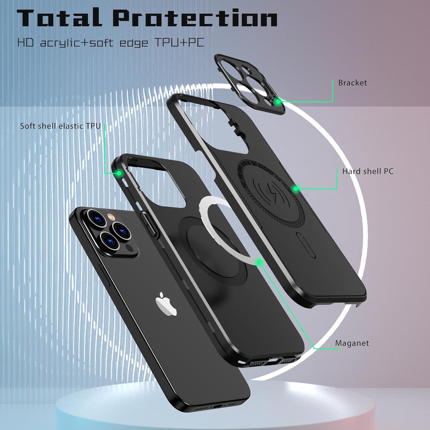 Asuwish Funda de teléfono para iPhone 15 Pro Max de 6.7 pulgadas con protector de pantalla de vidrio templado Magsafe y soporte delgado accesorios