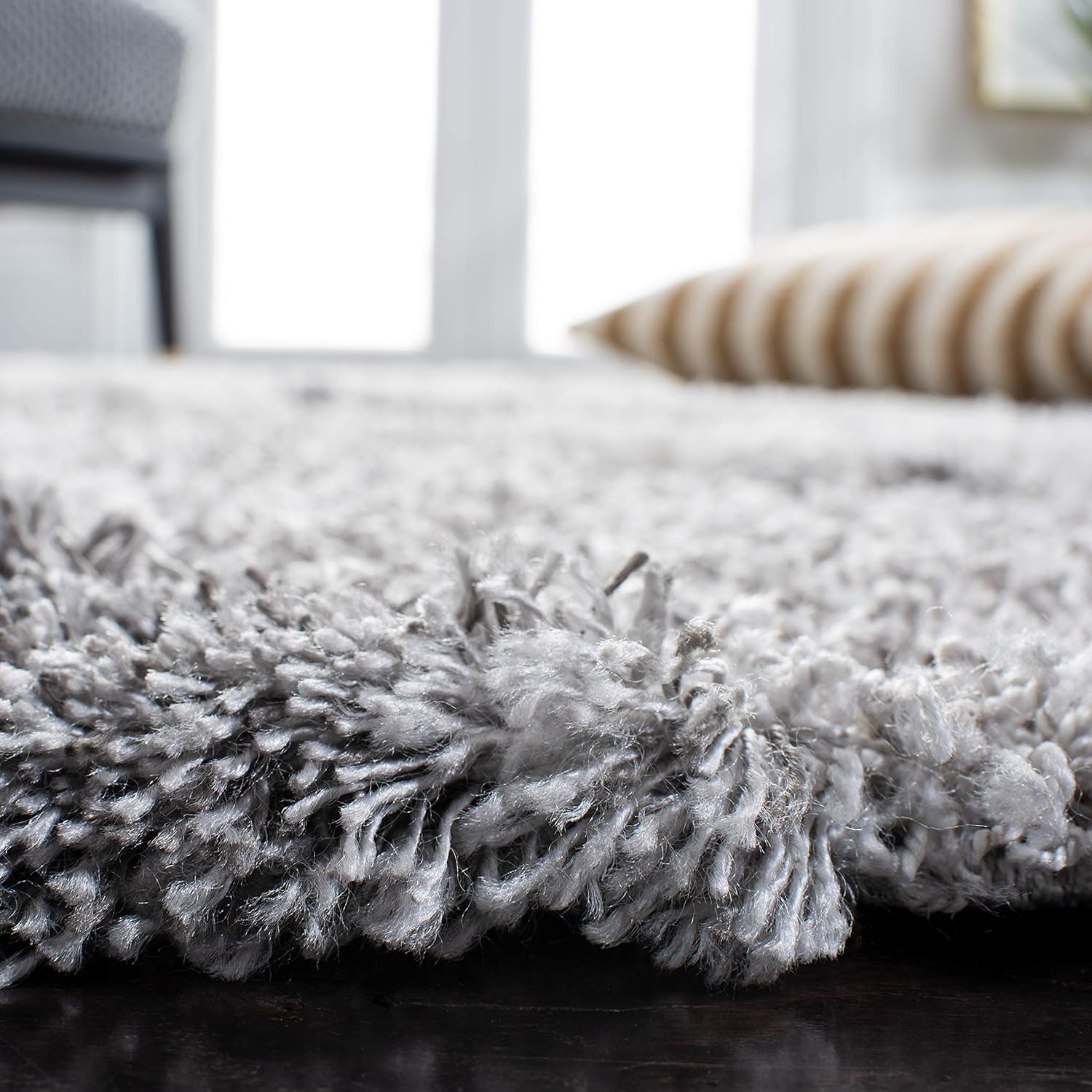 SAFAVIEH Horizon Shag Collection – Alfombra de área de 8 x 10 pies, color gris y marfil, diseño abstracto moderno, no desprende pelusa y de fácil