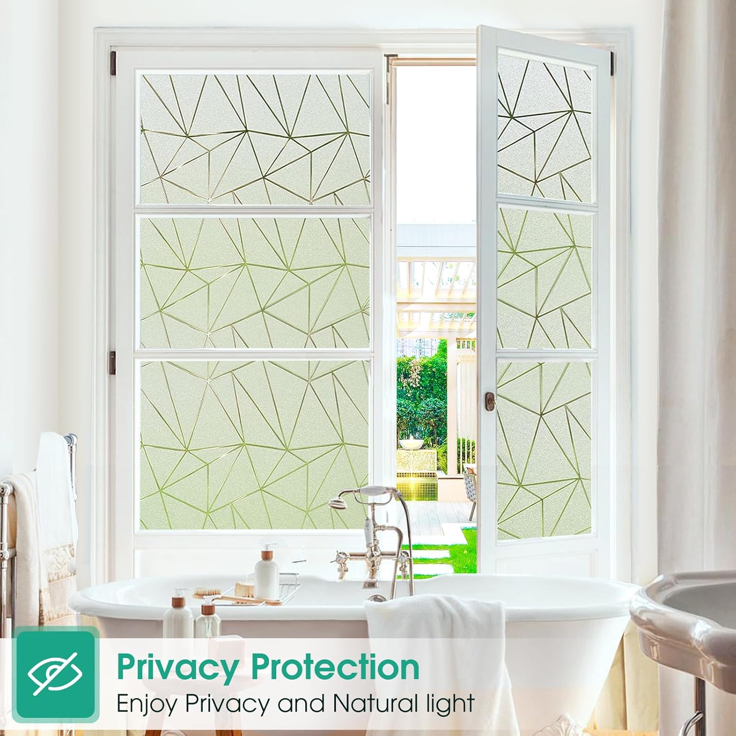 Coavas Película de privacidad para ventana, vidrio esmerilado para ventana, para baño, esmerilado estático, decorativo, bloqueo UV, control de