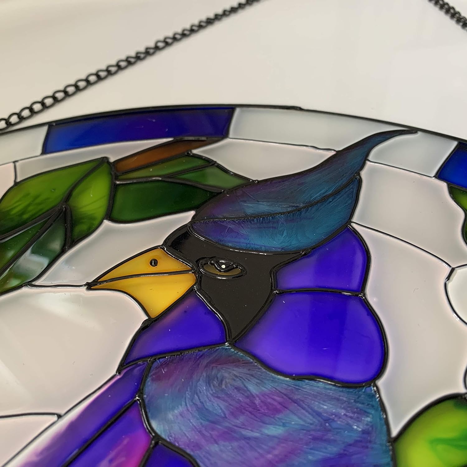 Lio’s Art Panel decorativo para colgar ventanas de vidrieras pintadas  Redondo grande de 10 pulgadas  Arte hecho a mano con cardenal de loro pájaro