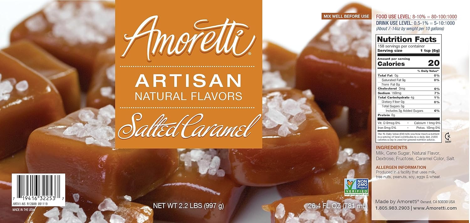Amoretti – Sabor artesanal de caramelo salado natural 2.2 libras – Uso en aplicaciones de pastelería, salados, elaboración de cerveza y helado, sin