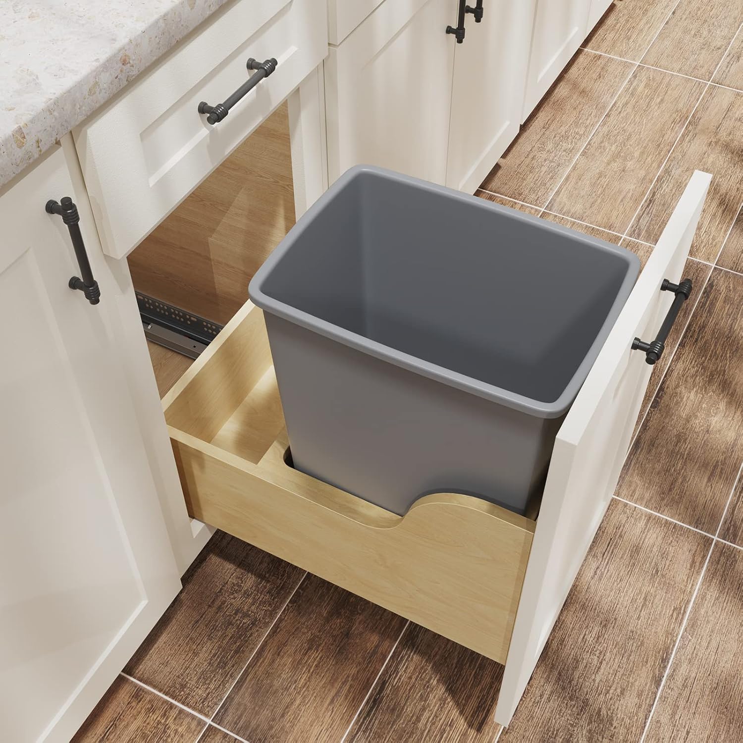 ROOMTEC Basurero de cocina de 35 cuartos de galón, ligero y duradero, papelera delgada, papelera para oficina, espacio de trabajo, cocina, baño,