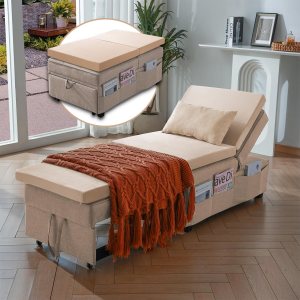 Cynefin Silla de sofá cama con colchón especializado, silla convertible cama otomana, cama otomana 4 en 1, almohada lumbar bolsillos laterales de Cynefin Silla de sofá cama con colchón especializado, silla convertible cama otomana, cama otomana 4 en 1, almohada lumbar bolsillos laterales de