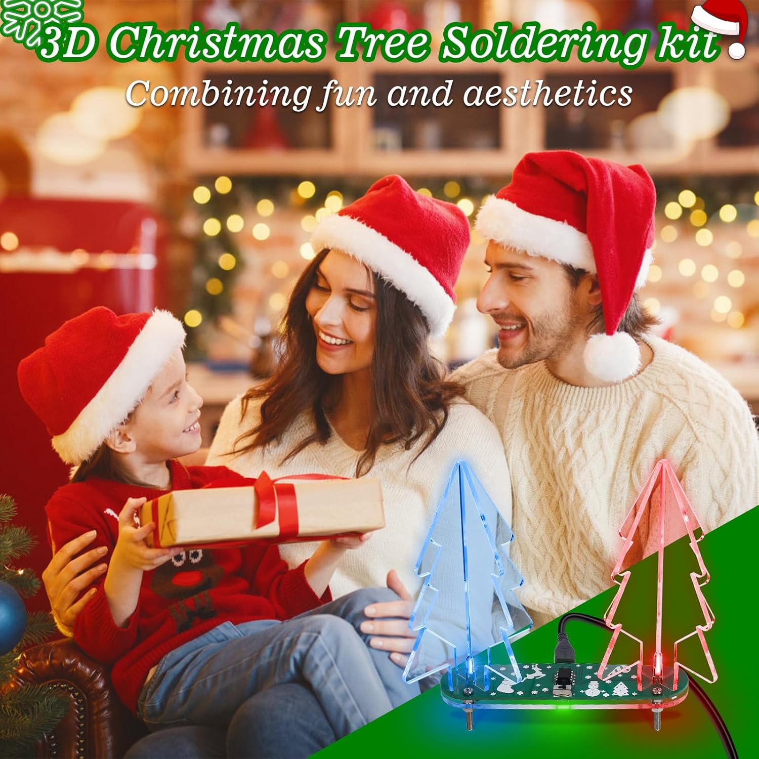 Icstation Kit de práctica de soldadura, kit de soldadura de árbol de Navidad 3D con 2 árboles de Navidad, luces LED intermitentes, proyecto de