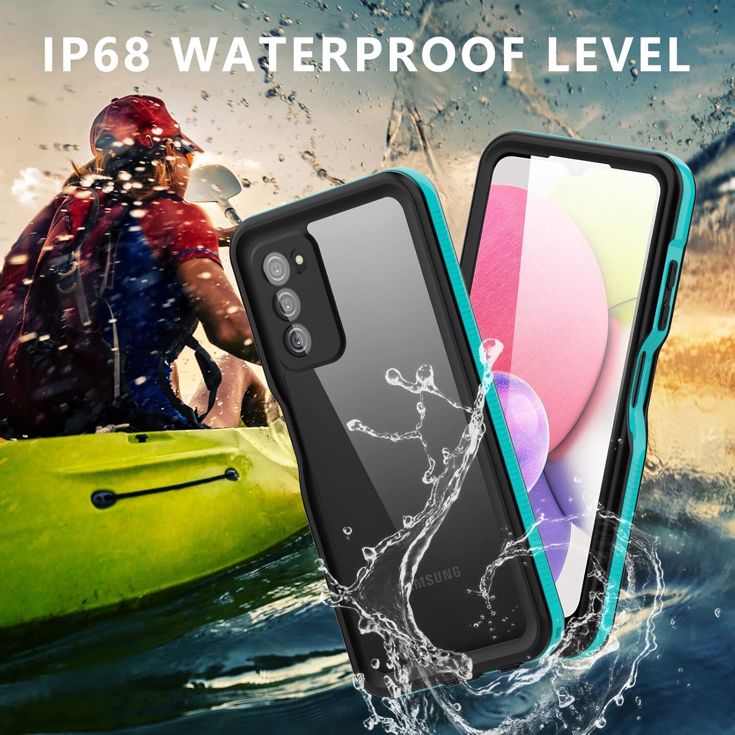 Funda impermeable para Samsung Galaxy A03S con protector de pantalla integrado, resistente al agua, a prueba de polvo, a prueba de golpes, a prueba
