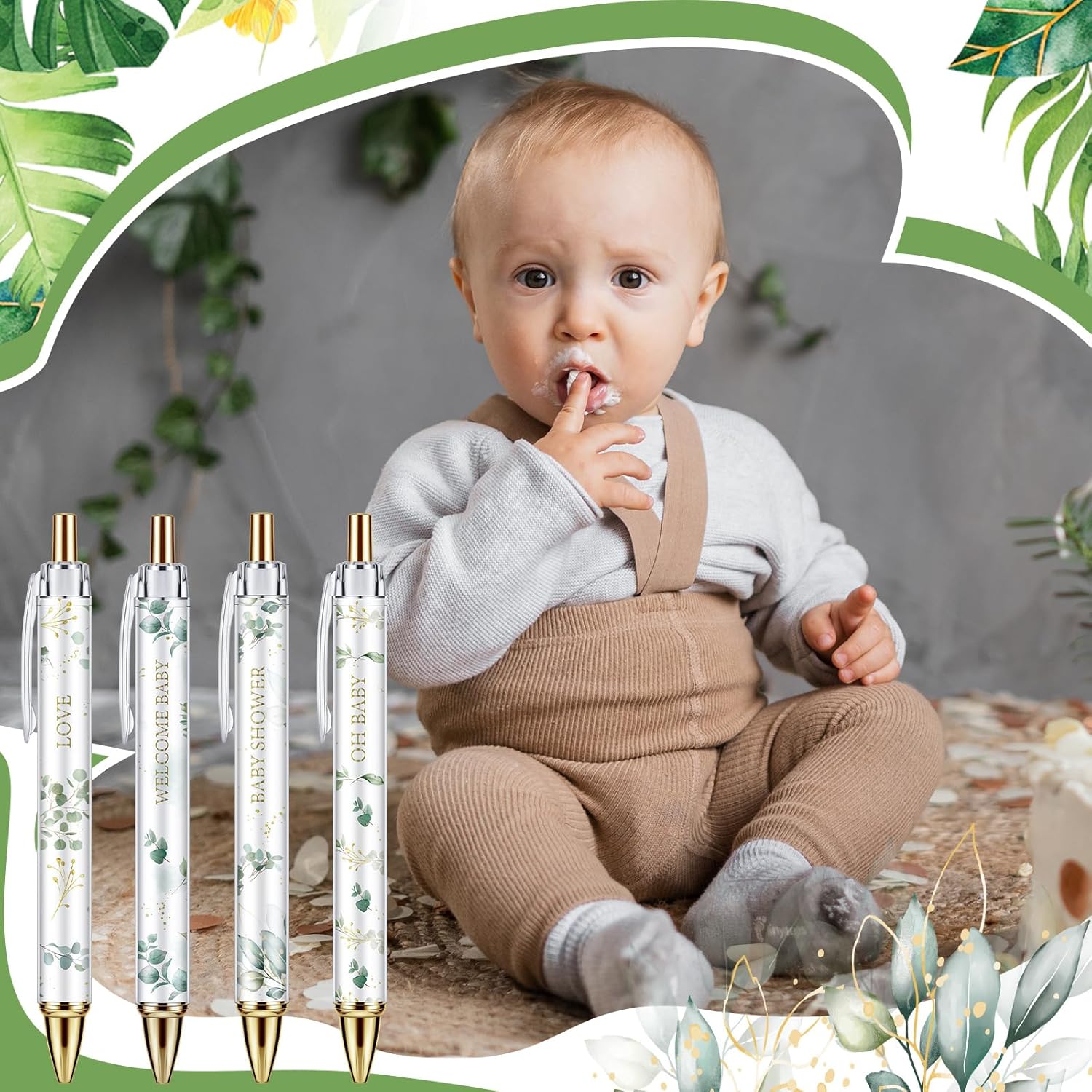 Chuangdi 48 bolígrafos retráctiles para baby shower, bolígrafos retráctiles a granel, bolígrafos de tinta negra con punta de lápiz capacitivo,