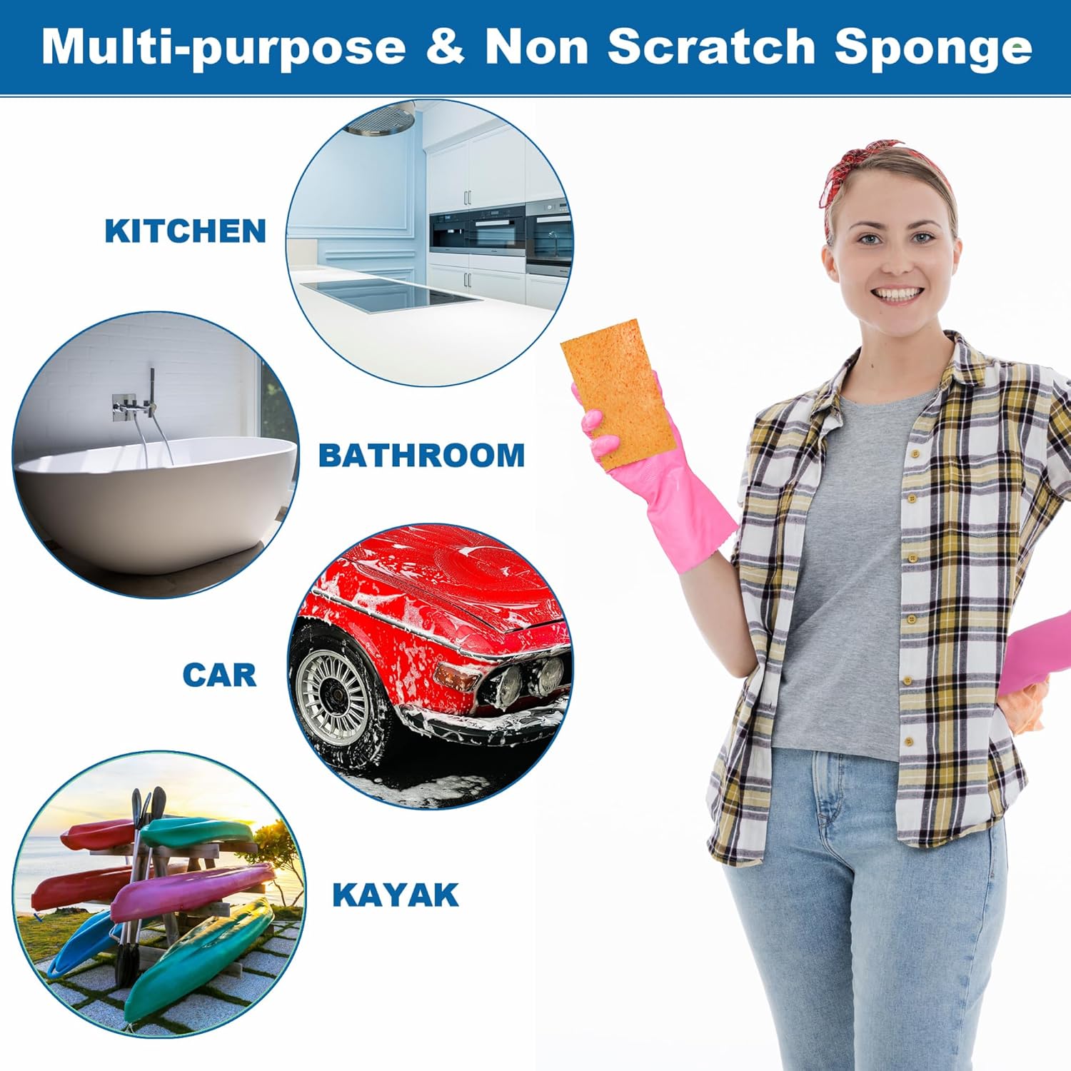 Esponjas de cocina grandes para platos, esponja de limpieza de baño ecológica para encimera, azulejos, paredes, pisos, limpiador natural compostable