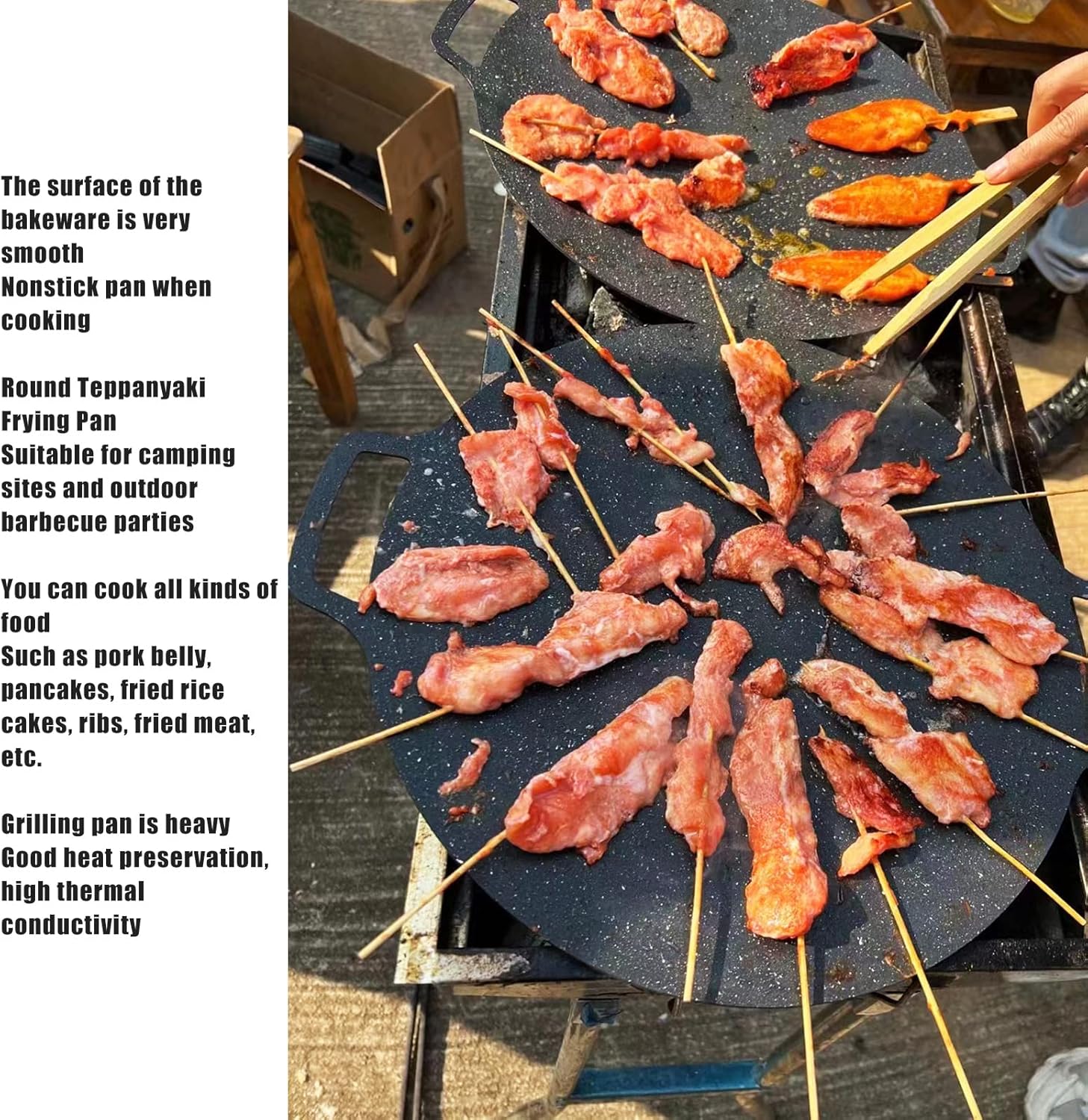 TOPINCN Sartén para barbacoa, sartén coreana para barbacoa, bandeja redonda antiadherente de hierro fundido para panqueques de cerdo al aire libre