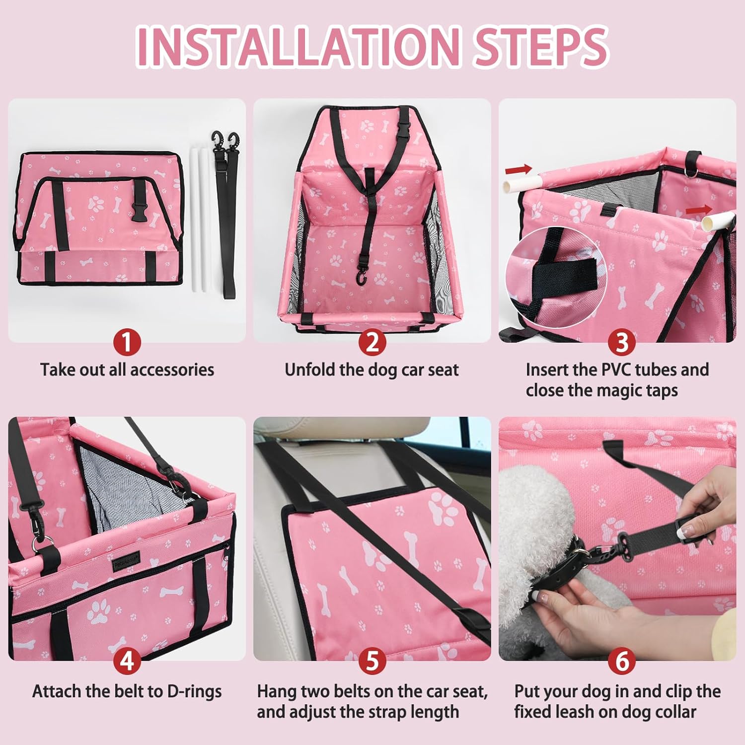 PetsHome Asiento de automóvil para perro, plegable, impermeable, transpirable, bolsa de viaje Oxford para perros pequeños a medianos, cachorros y