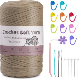 UOOU Hilo suave para ganchillo, hilo de café de ganchillo de 8.81 onzas, hilo de 328 yardas para tejer a ganchillo con marcadores de puntada, agujas UOOU Hilo suave para ganchillo, hilo de café de ganchillo de 8.81 onzas, hilo de 328 yardas para tejer a ganchillo con marcadores de puntada, agujas