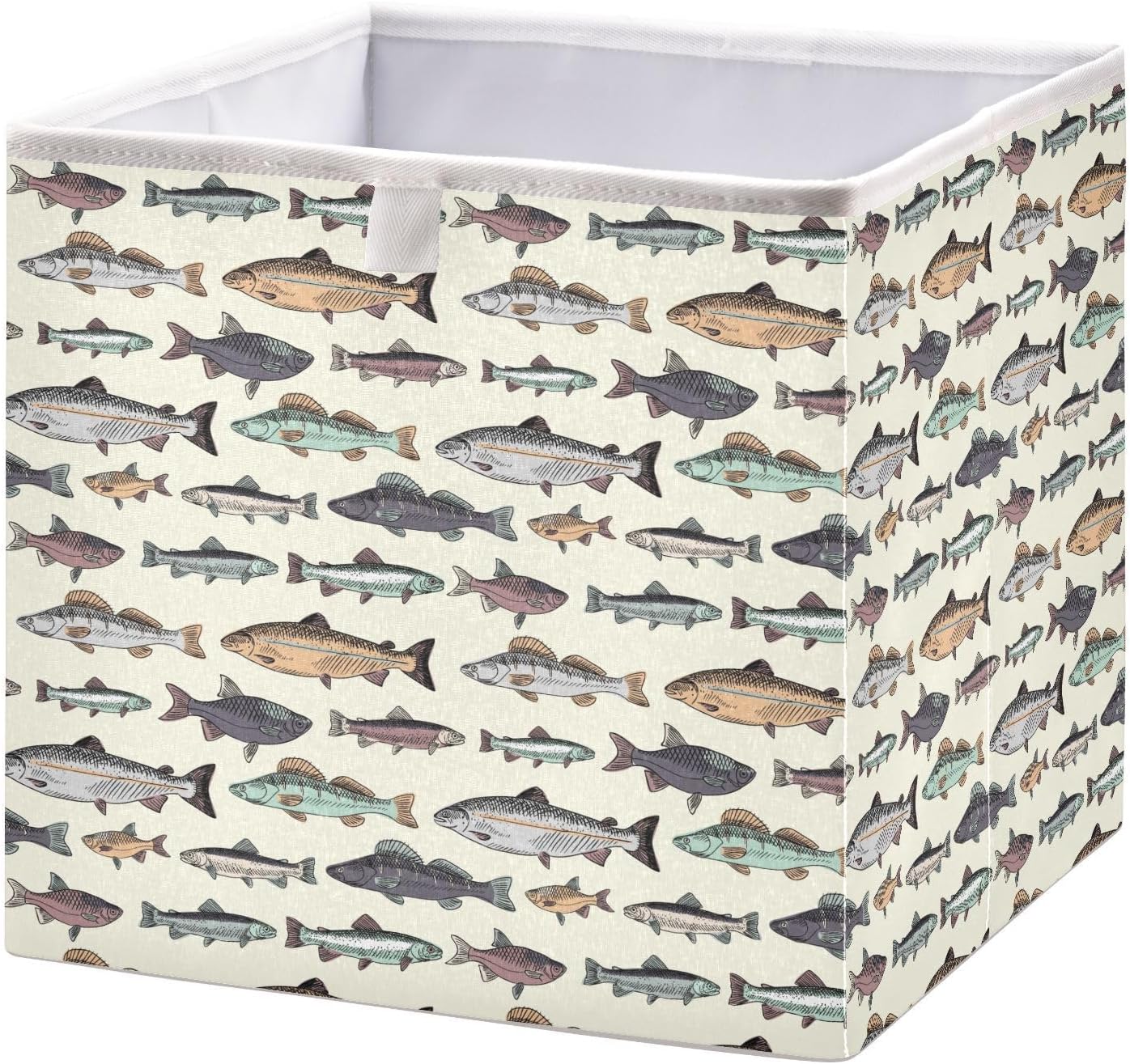 Cubo de almacenamiento vintage de peces, cubos de almacenamiento de tela, canastas de almacenamiento grandes para estantes, cubos organizadores