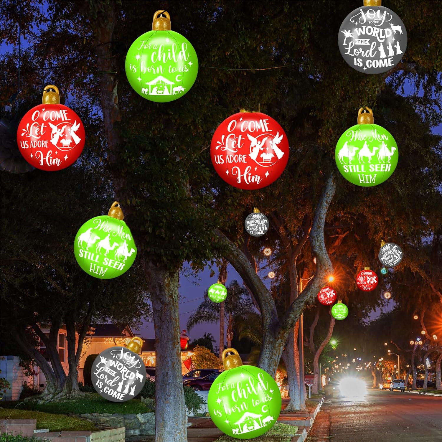 4 bolas inflables de PVC grandes de 18 pulgadas, adornos de Navidad de Jesús, bola inflable para decoración de Navidad al aire libre, bolas de