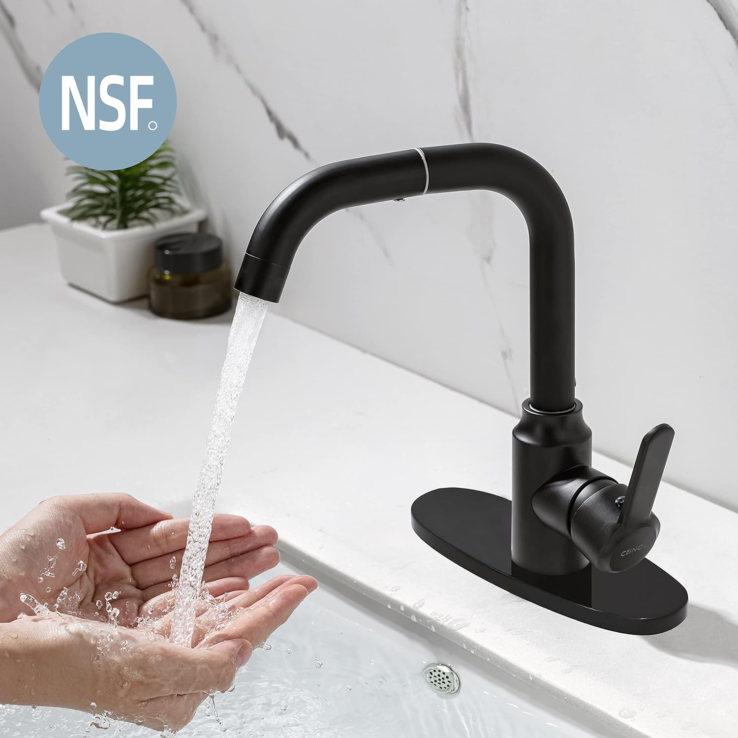 Grifo de baño para fregadero de 3 agujeros, grifo de lavabo de baño de 4 pulgadas, gira 1 agujero grifo de baño negro con cubierta