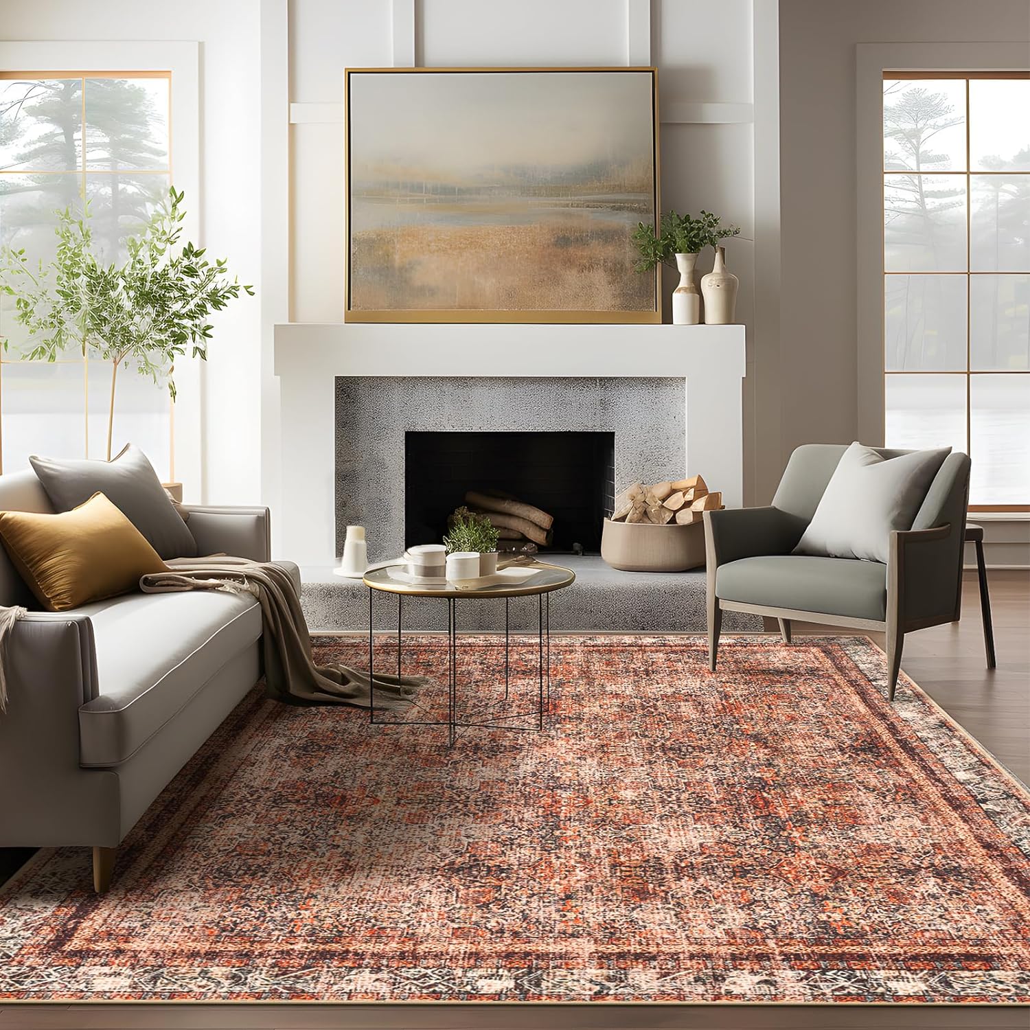 Phantoscope Vintage Collection – Alfombra de área grande de 6 x 9 pies, alfombra lavable de estilo bohemio, antideslizante para dormitorio, comedor,