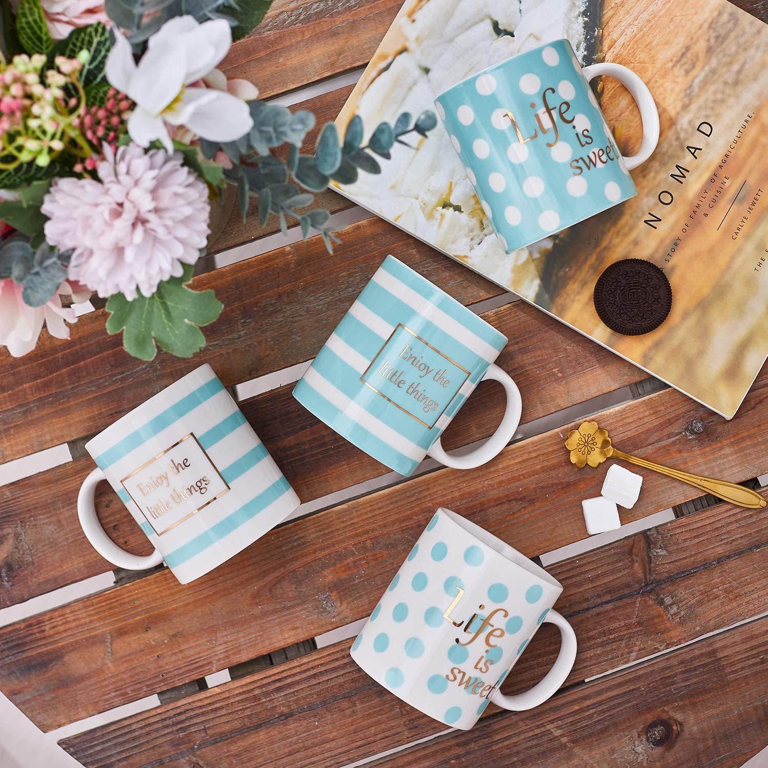 Bruntmor Juego de 4 tazas de café de 11 onzas, 18 onzas, juego de tazas de café grandes de porcelana de colores degradados, apilables, el mejor