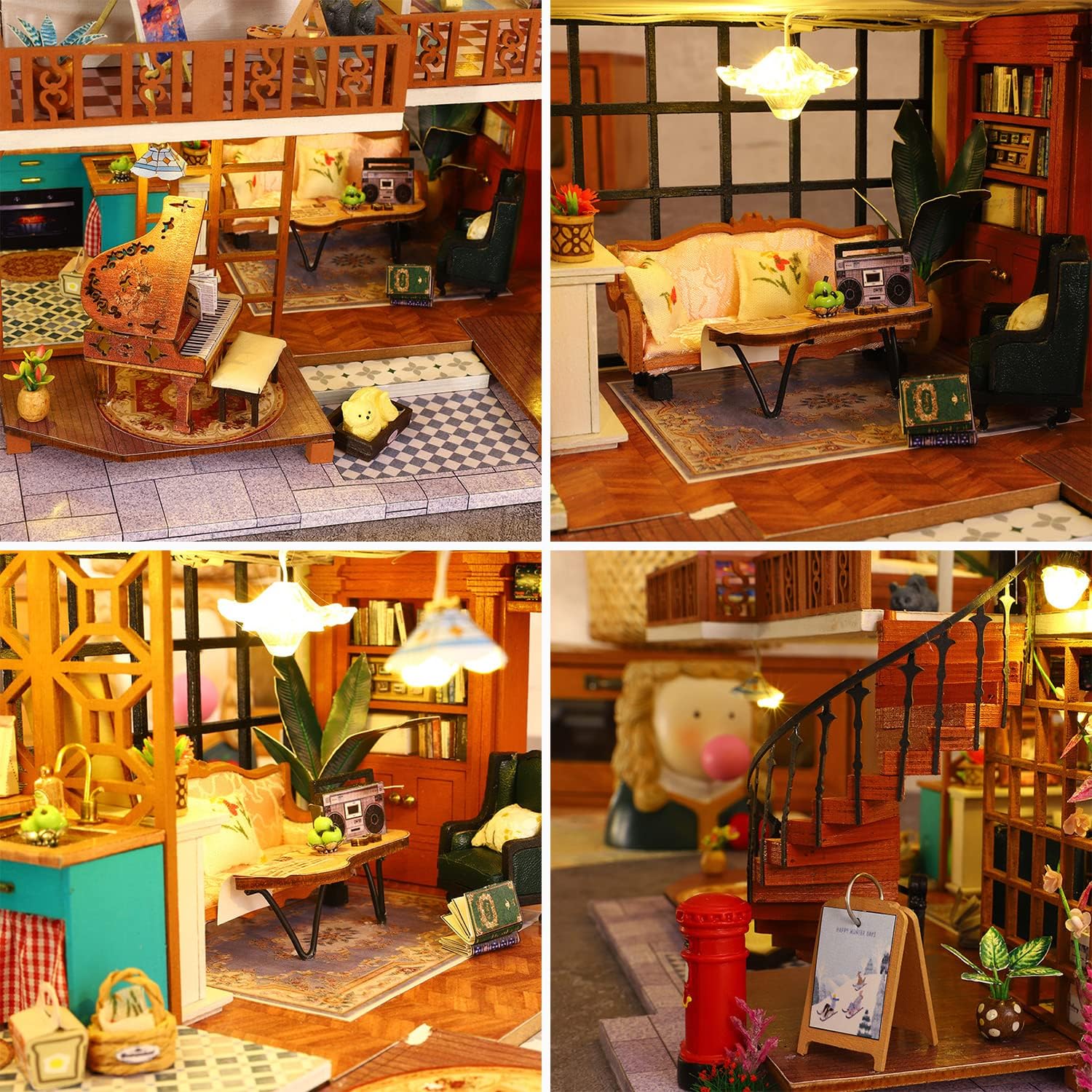 Roroom Kit de casa de muñecas en miniatura y muebles, modelo de casa de muñecas de madera 3D con cubierta a prueba de polvo y movimiento musical,
