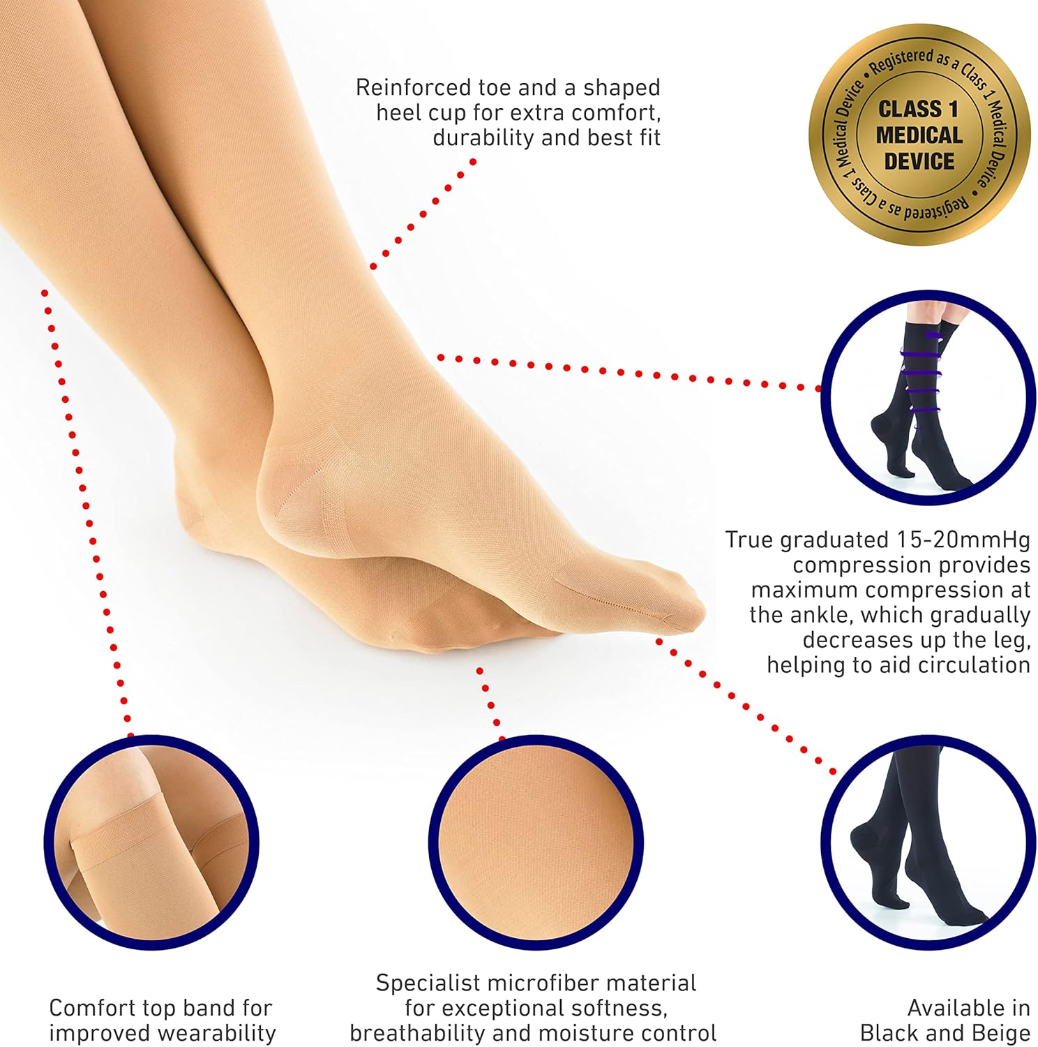 Calcetines de viaje Neo G – Compresión graduada – Dispositivo médico de clase 1, Beige