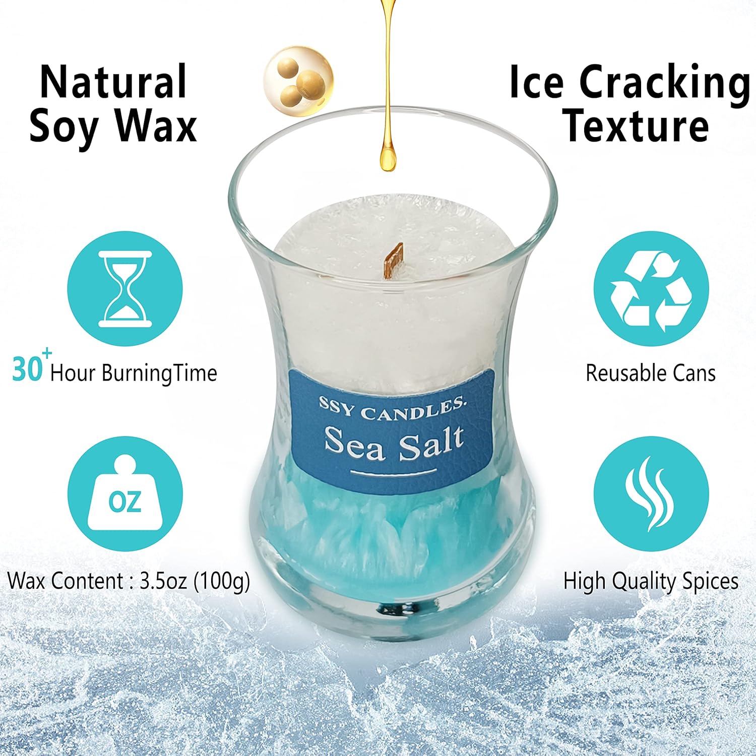 Velas de aromaterapia con aroma a sal marina para el hogar, vela de cera de soja natural y aceites esenciales, velas en tarro escente, regalos para
