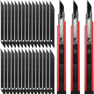 FOSHIO Retractable Utility Knife with 30 Degree Snap Off Blade 9MM, Box Cutter for Carton, Cardboard and Box, Office and Home Use, 3 Pack Red FOSHIO Retractable Utility Knife with 30 Degree Snap Off Blade 9MM, Box Cutter for Carton, Cardboard and Box, Office and Home Use, 3 Pack Red