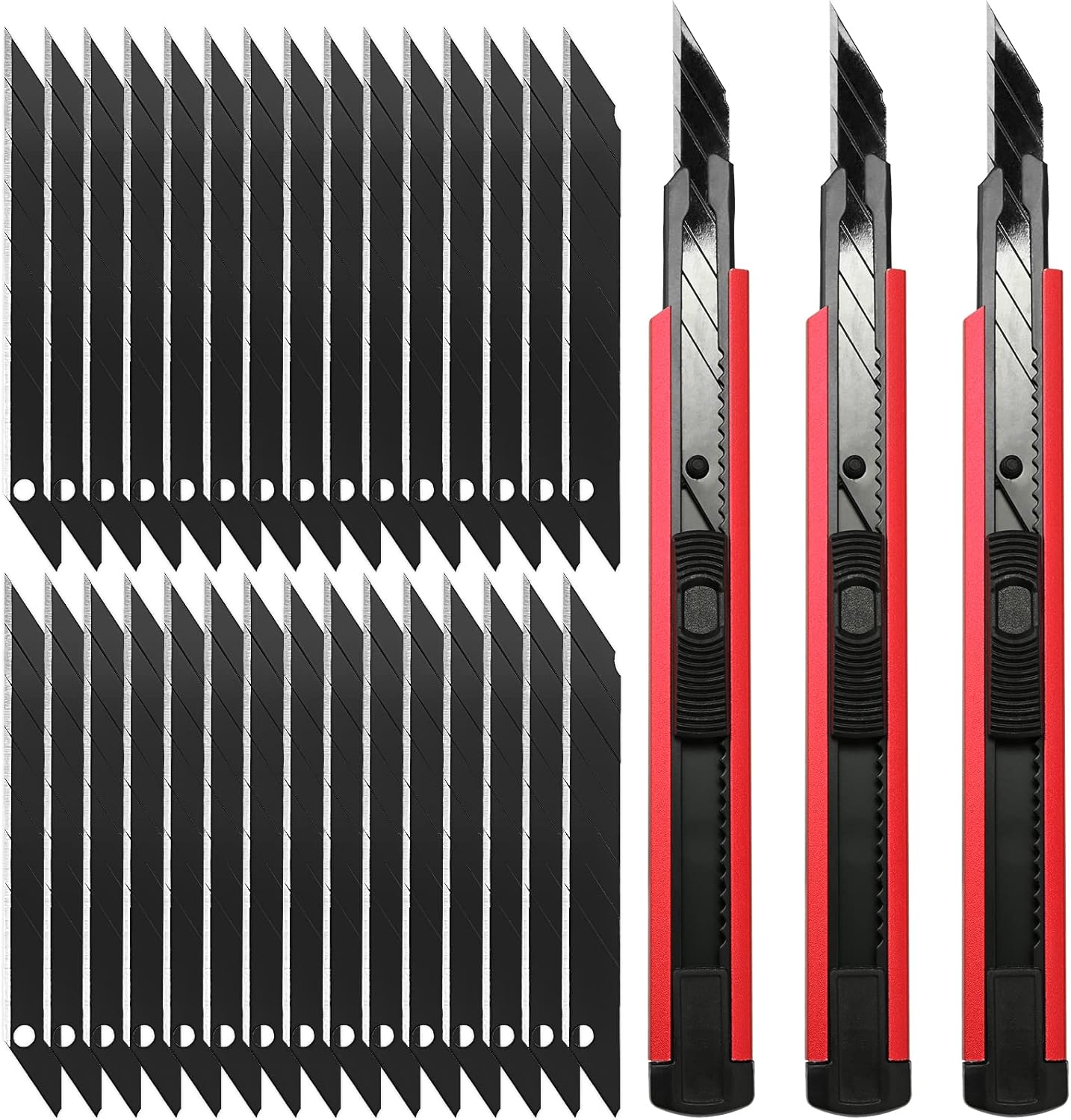 FOSHIO Retractable Utility Knife with 30 Degree Snap Off Blade 9MM, Box Cutter for Carton, Cardboard and Box, Office and Home Use, 3 Pack Red