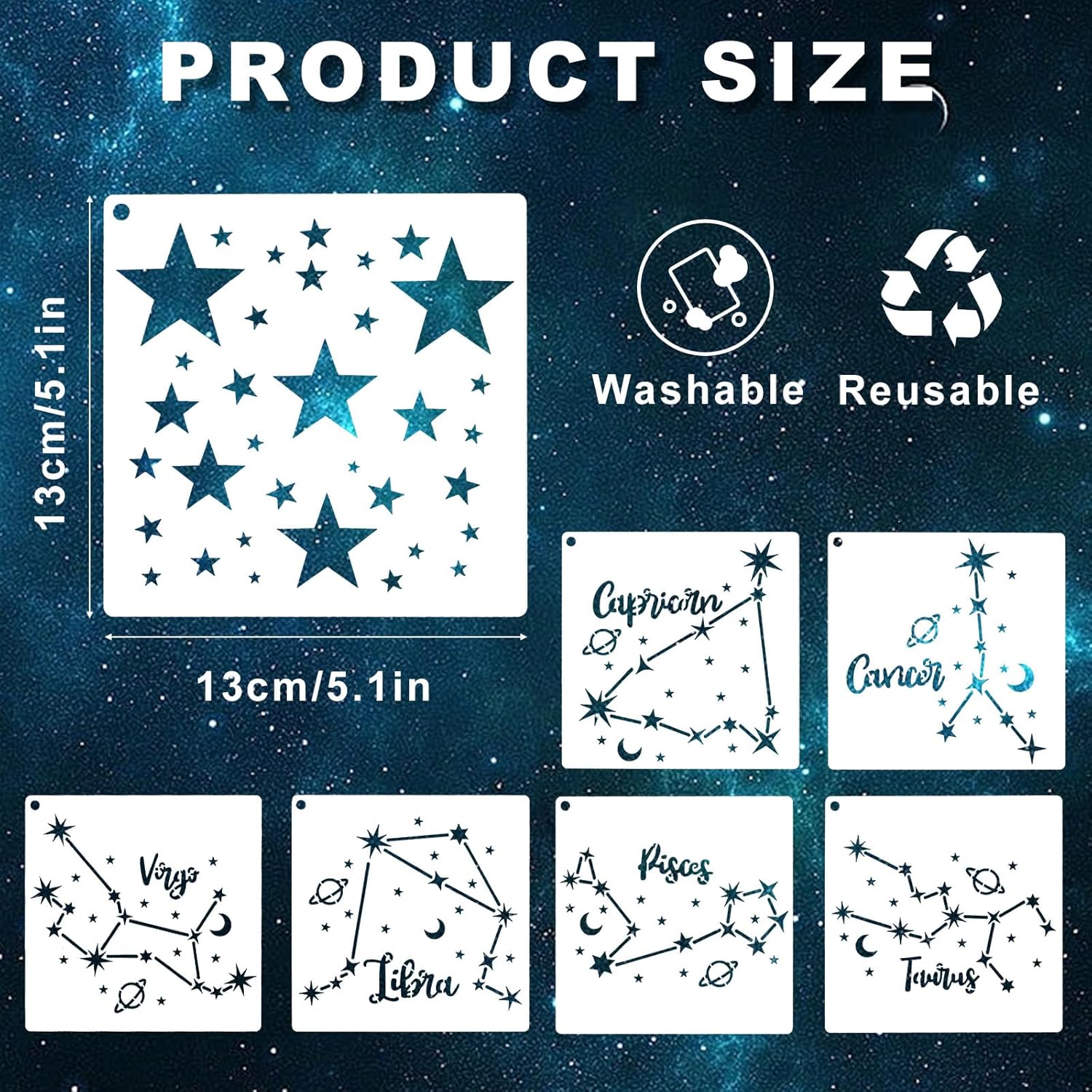 16 plantillas de estrellas para pintar, plantillas de constelaciones reutilizables de 5.1 pulgadas, plantilla rectangular de pintura en aerosol para