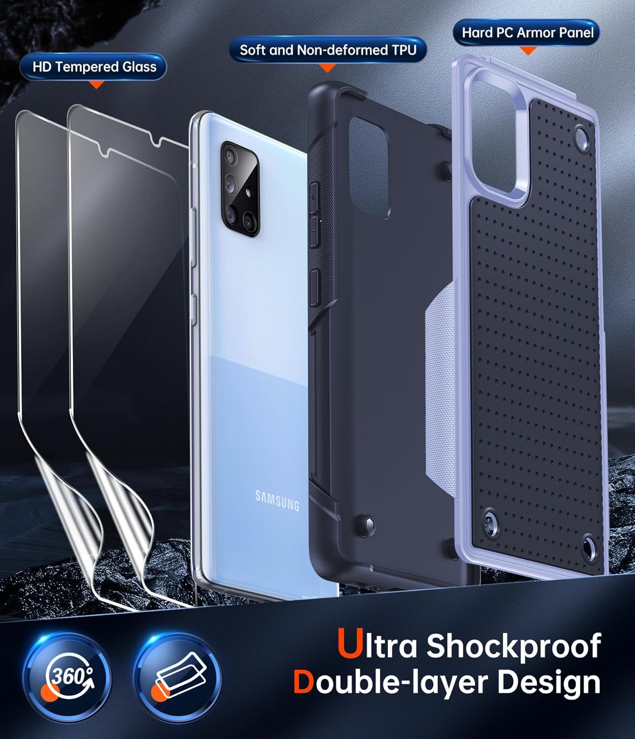 LeYi Funda para Samsung Galaxy A71 para mujeres y niñas con 2 unidades protectores de pantalla, doble capa protectora de policarbonato duro y