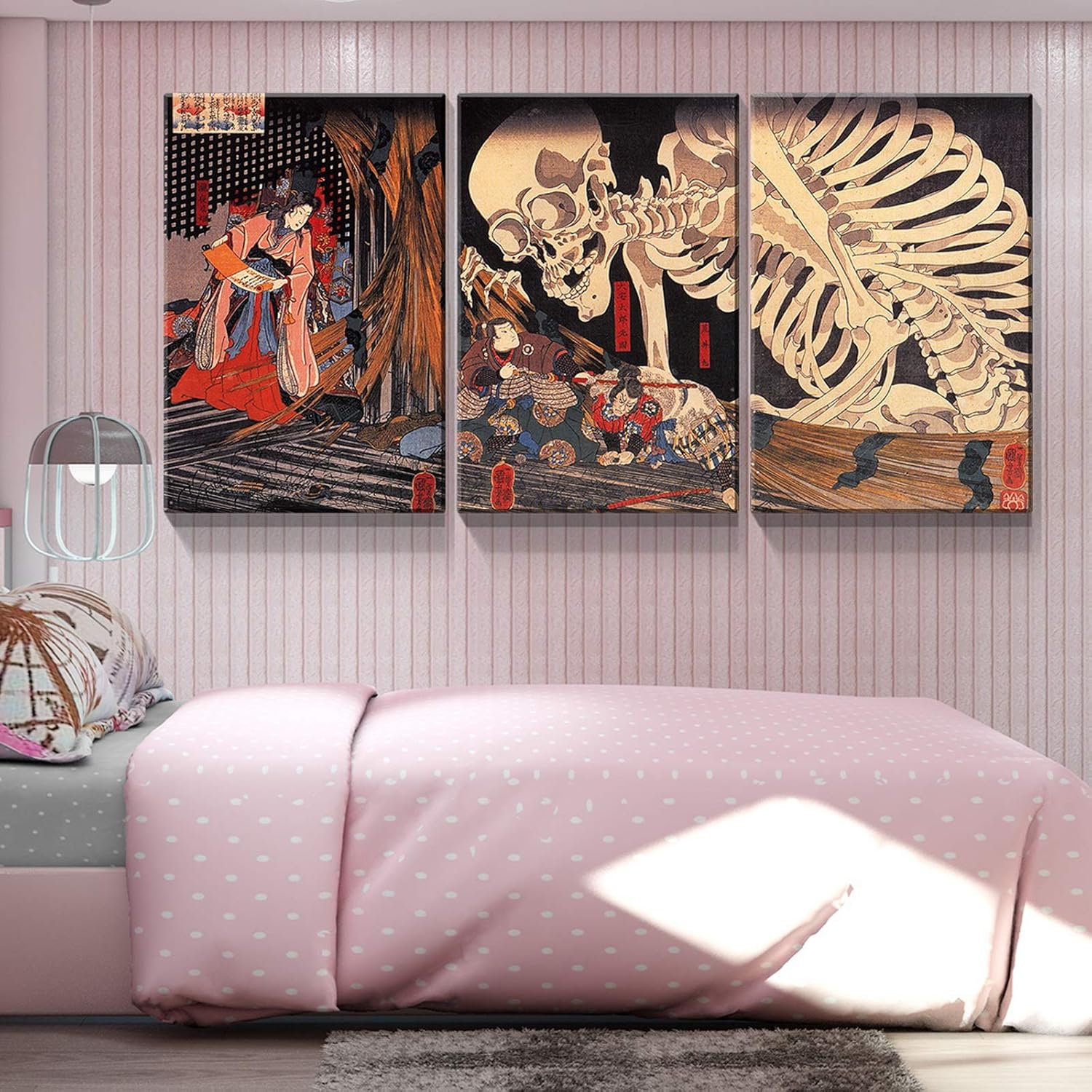 Denozer – Lienzo decorativo para pared de 3 piezas – Utagawa Kuniyoshi – Takiyasha La bruja y el espectro del esqueleto – Ukiyo-E – Decoración