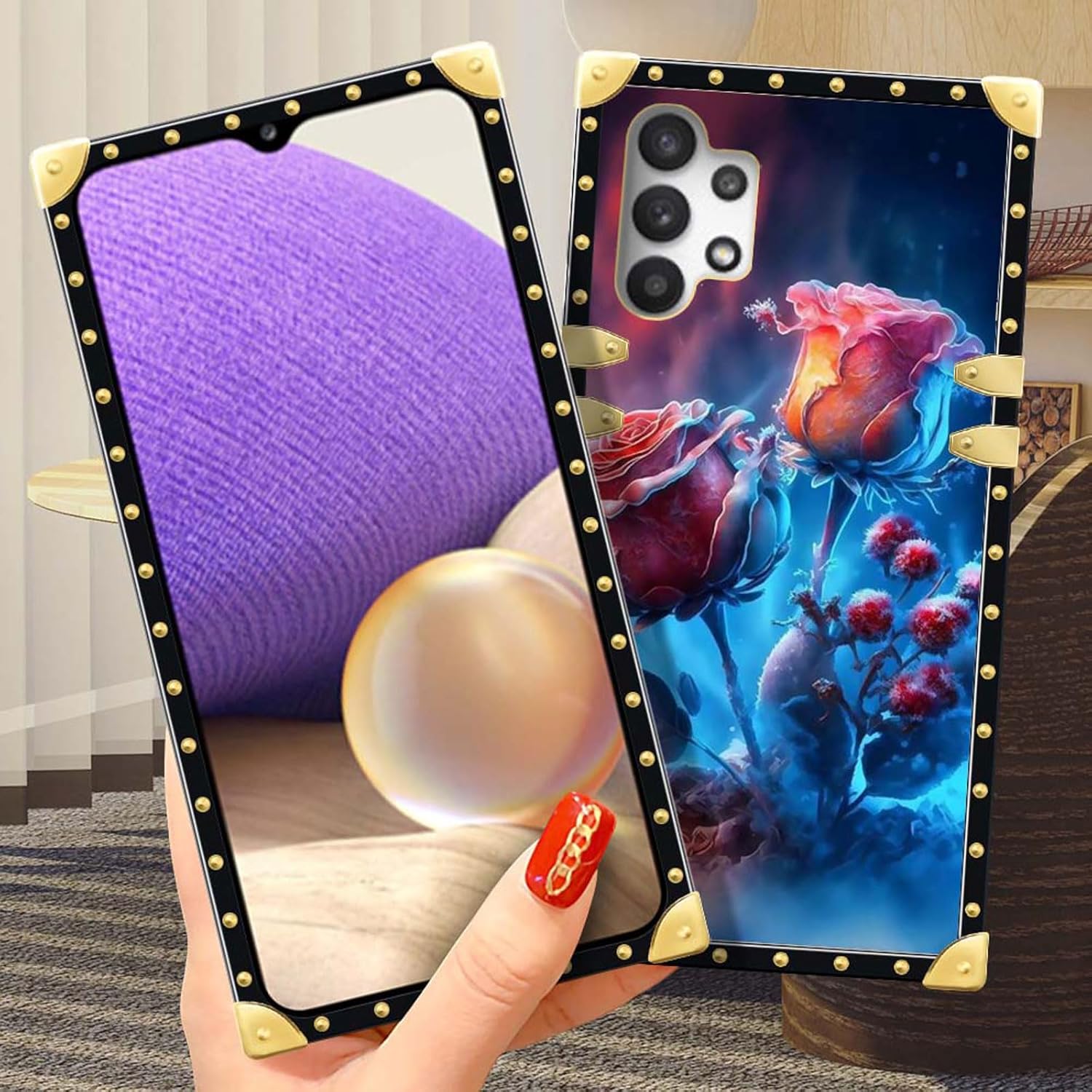 CARLOCA Funda compatible con Samsung Galaxy A32 5G, Ice The Wild Rose Golden Luxury Soft TPU Hard PC Back a prueba de golpes para Samsung Galaxy A32