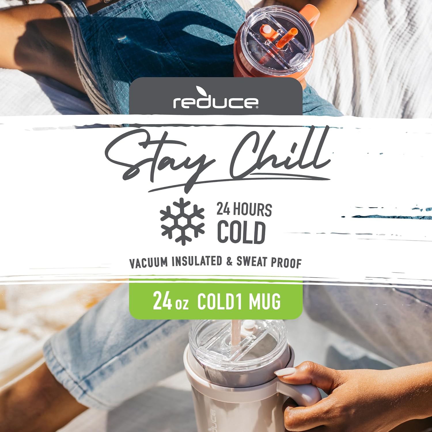 Reduce OG Lilac Bud – Vaso de viaje de acero inoxidable aislado al vacío con tapa para beber y pajilla, mantiene las bebidas frías hasta 24 horas, a