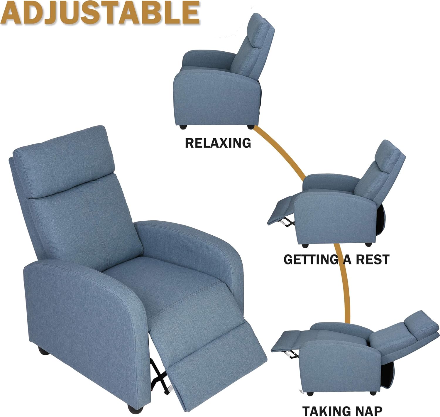 Koreyosh Silla reclinable de tela, sofá individual ajustable, asiento de cine en casa, sofá reclinable de lectura para sala de estar y dormitorio,