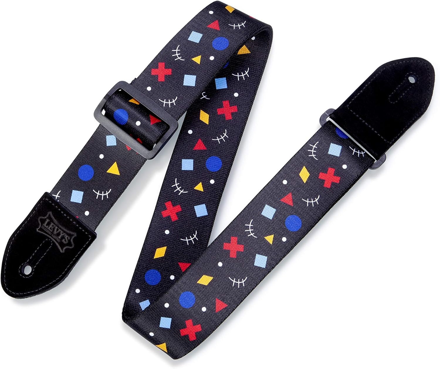 Levy’s Leathers Correa de guitarra de poliéster de 2 pulgadas, diseño de correa rad negro, Rd, azul, amarillo y blanco (MP2-002)