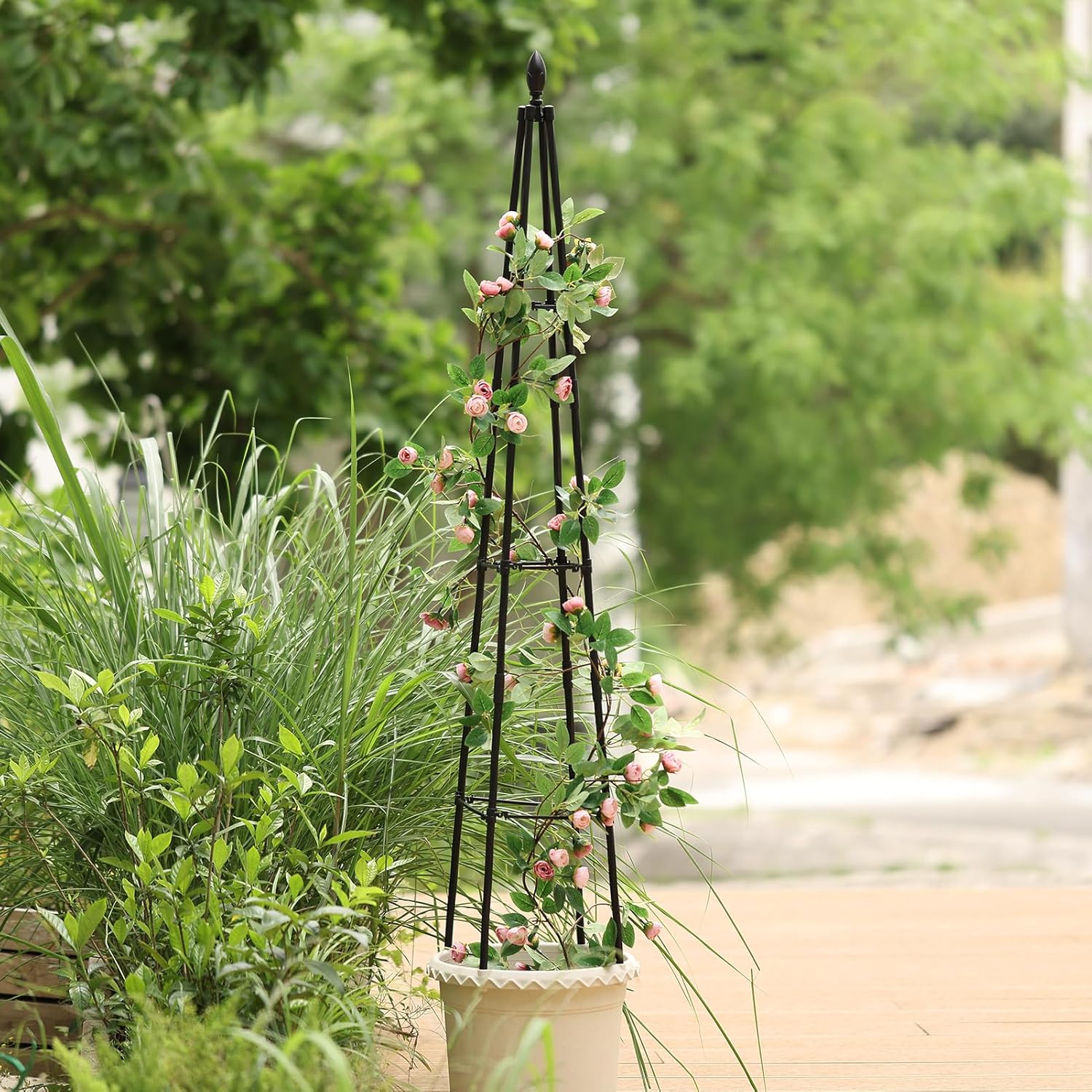 Enrejado de jardín para plantas trepadoras al aire libre, enrejado de plantas de 4 pies de alto con brazos de estaca ajustables de 3 niveles para
