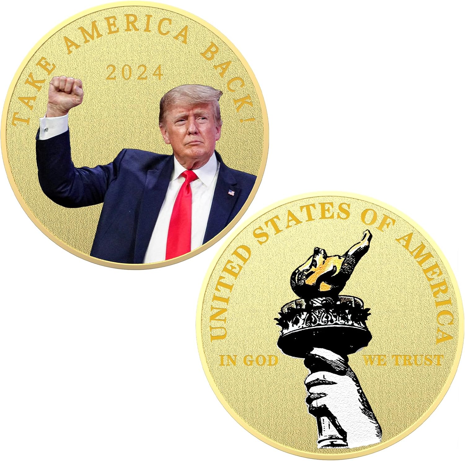 Moneda de desafío Trump 2024 Colección conmemorativa Campaña presidencial Regalos Patriotas Monedas chapadas en oro – Take America Back – Antorcha
