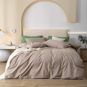 JIYUAN Juego de funda de edredón 100% algodón lavado, cómodo, estilo simple, suave, transpirable, texturizado, duradero, sensación de lino para JIYUAN Juego de funda de edredón 100% algodón lavado, cómodo, estilo simple, suave, transpirable, texturizado, duradero, sensación de lino para