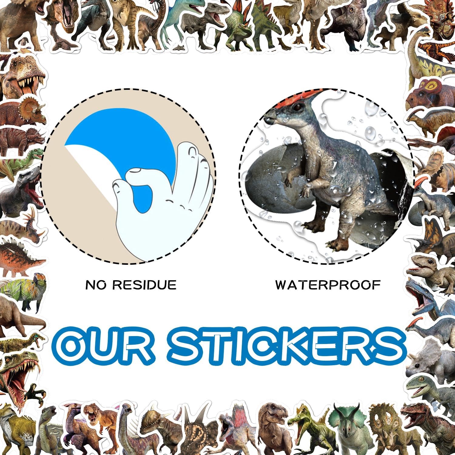Calcomanías de dinosaurio, 100 unidades, calcomanías de vinilo realistas impermeables para niños, adolescentes, niños, niñas, botellas de agua,