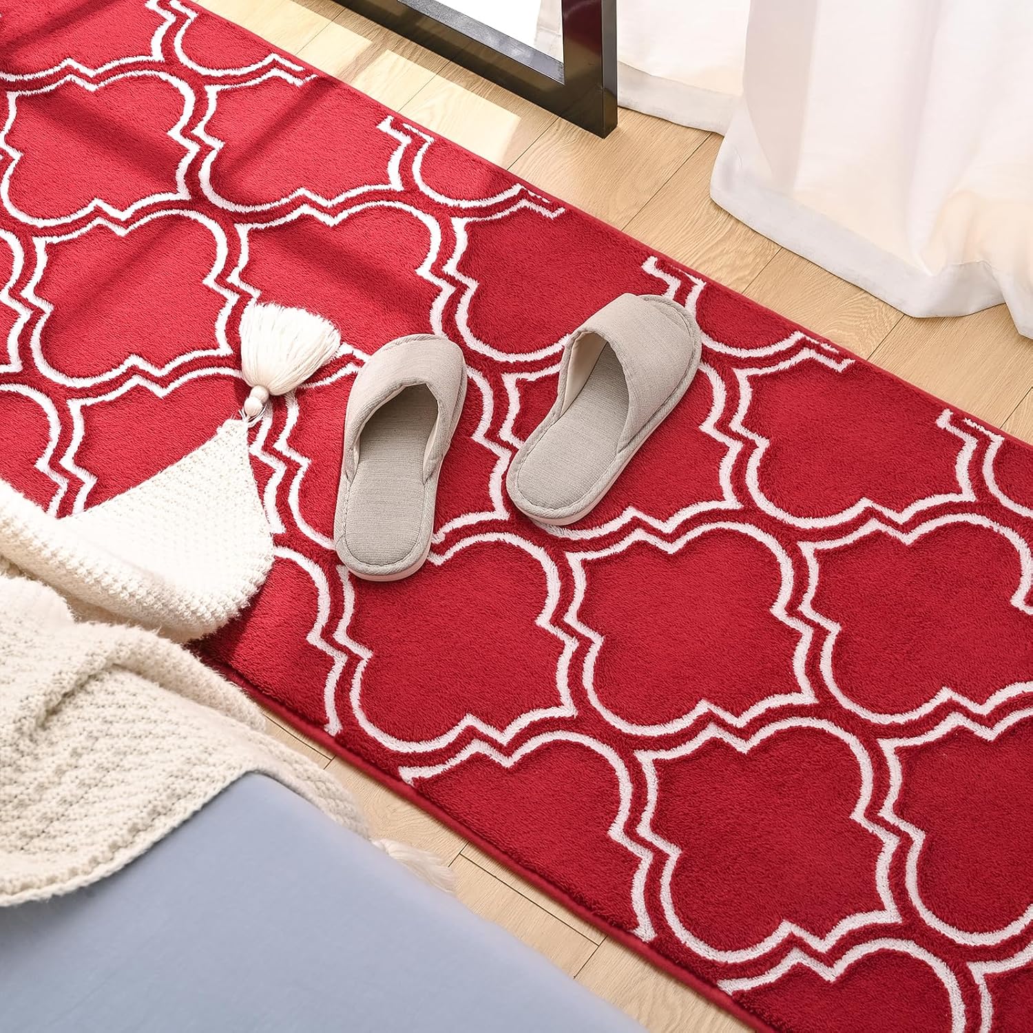 Amearea Alfombra de pasillo de enrejado esponjoso, alfombra geométrica marroquí suave y mullida para dormitorio, alfombra de entrada moderna lanuda