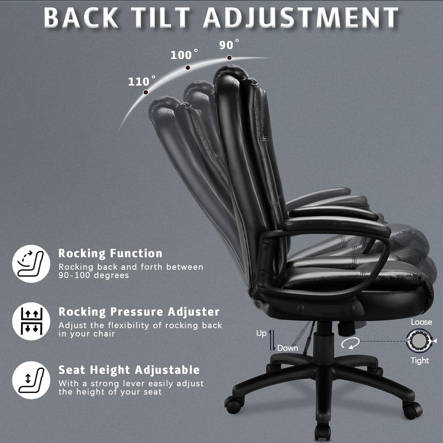 LEMBERI Silla de escritorio de oficina, silla ejecutiva gerencial grande y alta, silla de computadora con respaldo alto, sillas ergonómicas de piel