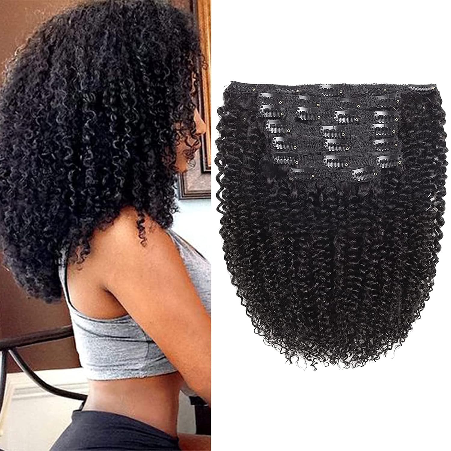 Extensiones de cabello humano rizado con clip, extensiones de cabello humano rizado de 22 pulgadas, extensiones de cabello humano con clip para