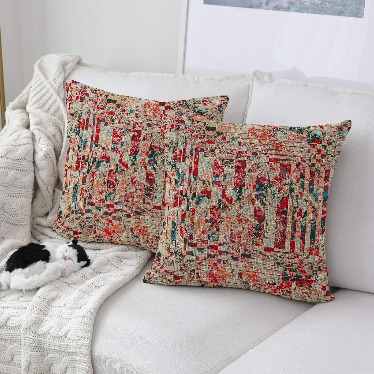 eshabear Juego de 2 fundas de almohada coloridas de pintura artística, impresión de doble cara para el hogar, interior y exterior, para sofá cama