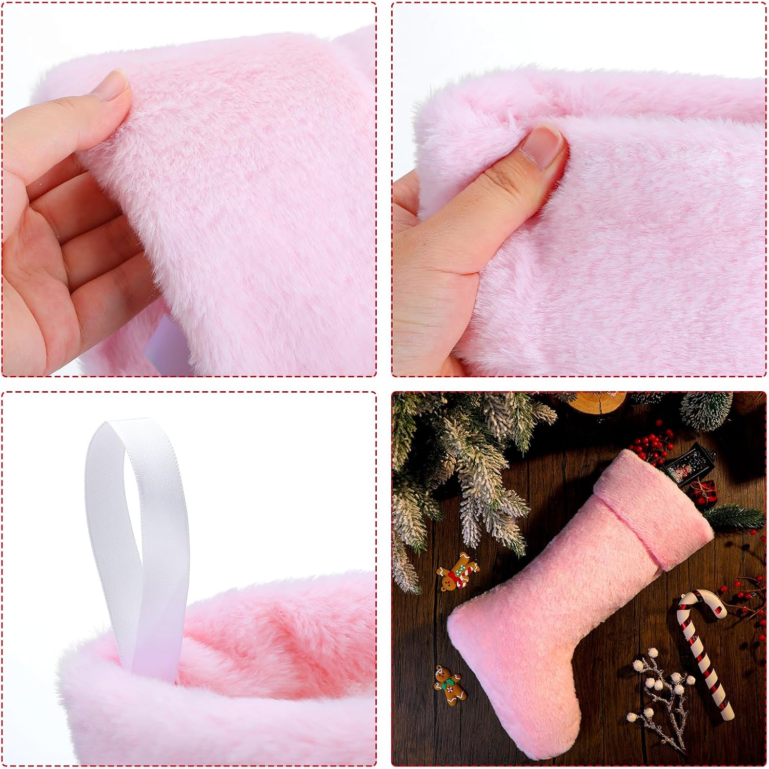 JOVITEC Medias de Navidad de piel sintética de 20 pulgadas, calcetín de nieve para colgar en la chimenea para decoración de vacaciones (rosa, 4